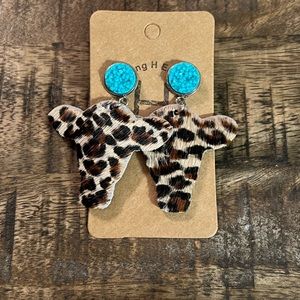 New leather cowhide leopard earrings